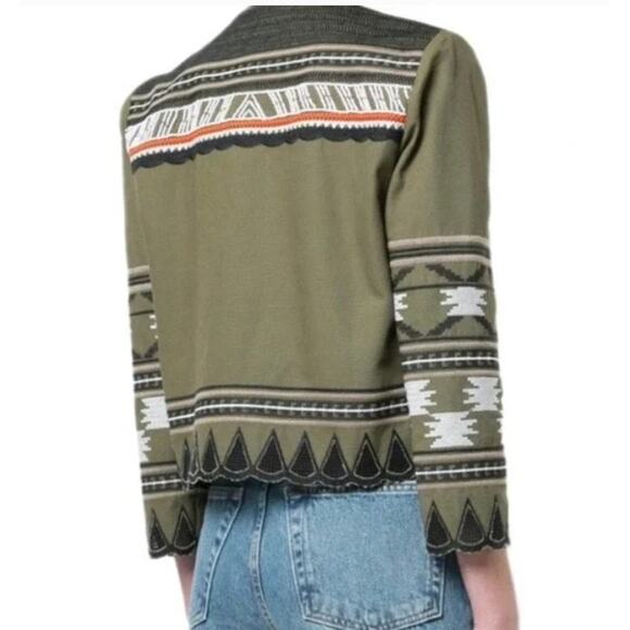 Veronica Beard Mirasol Zip Jacket Womens Size 4 Olive Tribal Beading Embroidery - Picture 7 of 10